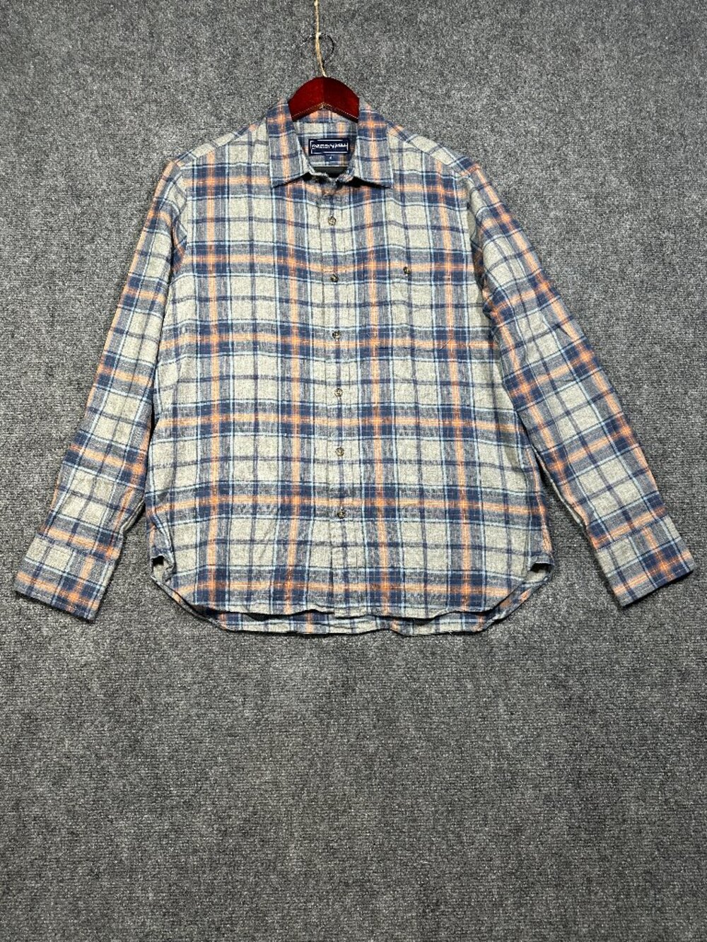 Faribault Mill Shirt Mens Medium Flannel Button Up Cotton Wool Plaid Gray Blue